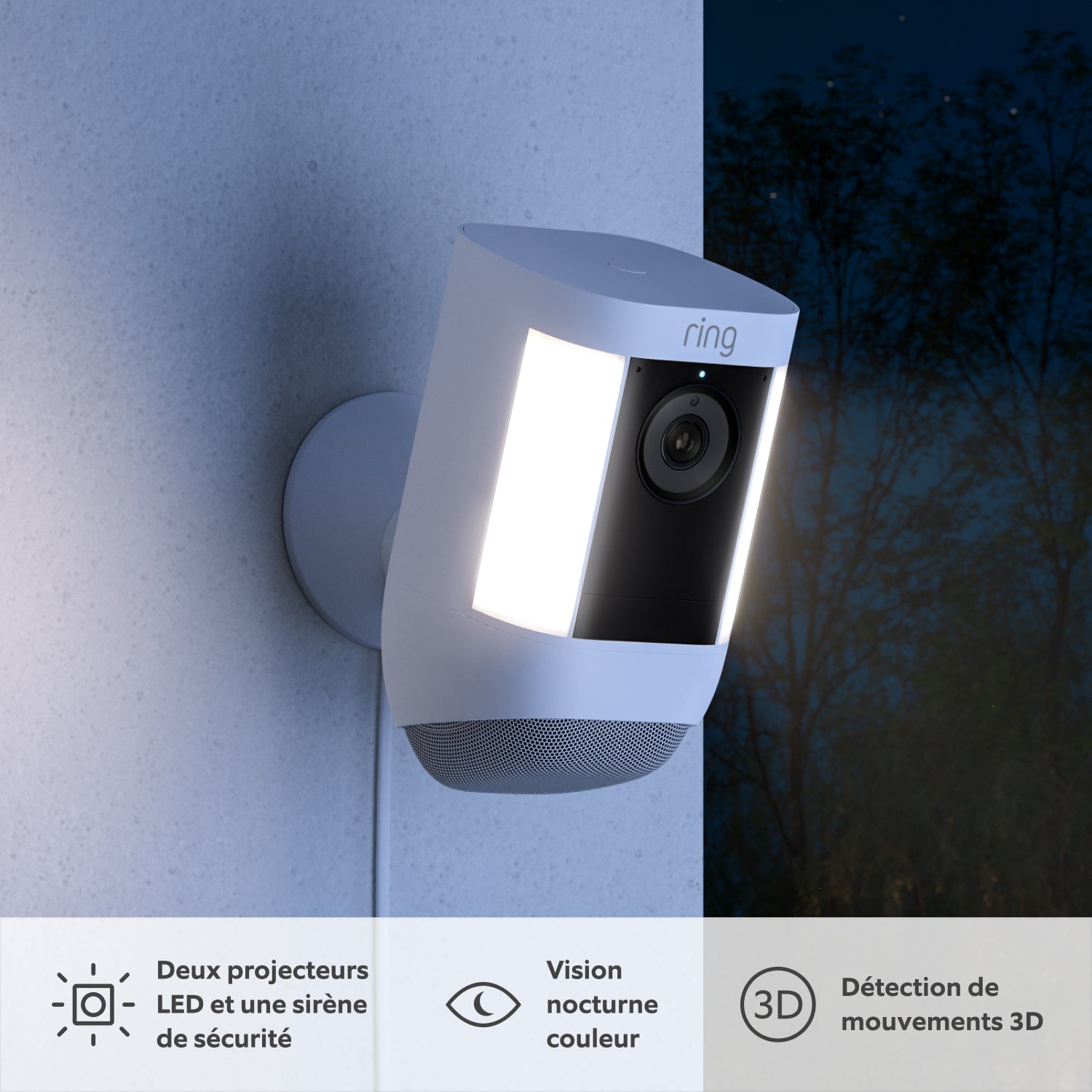 Ring Caméra Spotlight Pro Filaire (Spotlight Cam Pro Wired), Caméra  surveillance extérieure wifi, vidéo HDR, détection de mouvement,  projecteurs LED, vue aérienne