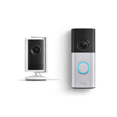 Wired Video Doorbell Plus et Chime (3e gén.) côte à côte sur un arrière-plan blanc.