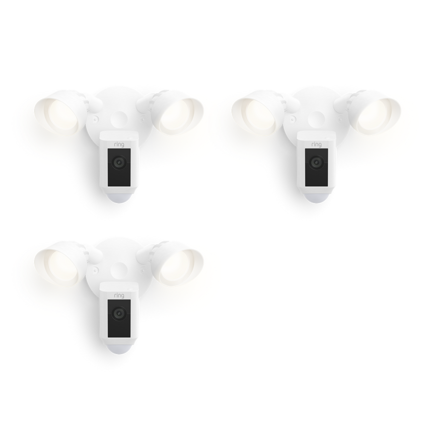 Blanc:3-Pack Floodlight Cam Wired Plus