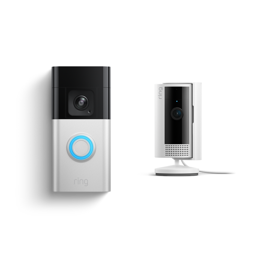 Nickel satiné:Sonnette vidéo Pro sans fil + Caméra intérieure 2e génération (Battery Video Doorbell Pro + Indoor Camera 2e génération)