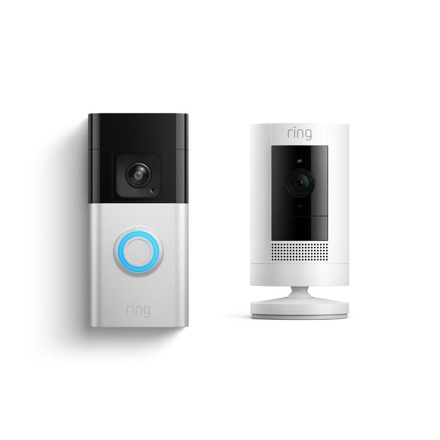 Nickel satiné:Sonnette vidéo Pro sans fil + Caméra extérieure sans fil (Battery Video Doorbell Pro + Stick Up Cam)
