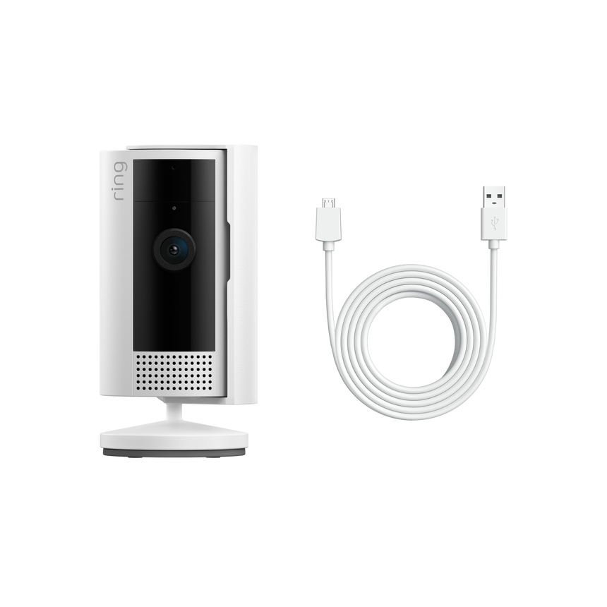 Blanc:Caméra intérieure 2e gén. + câble d'alimentation USB-A vers micro USB de 3 m