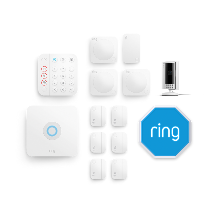 Blanc:Kit Ring Alarm + caméra intérieure 2e gén. - XL (sirène incluse)
