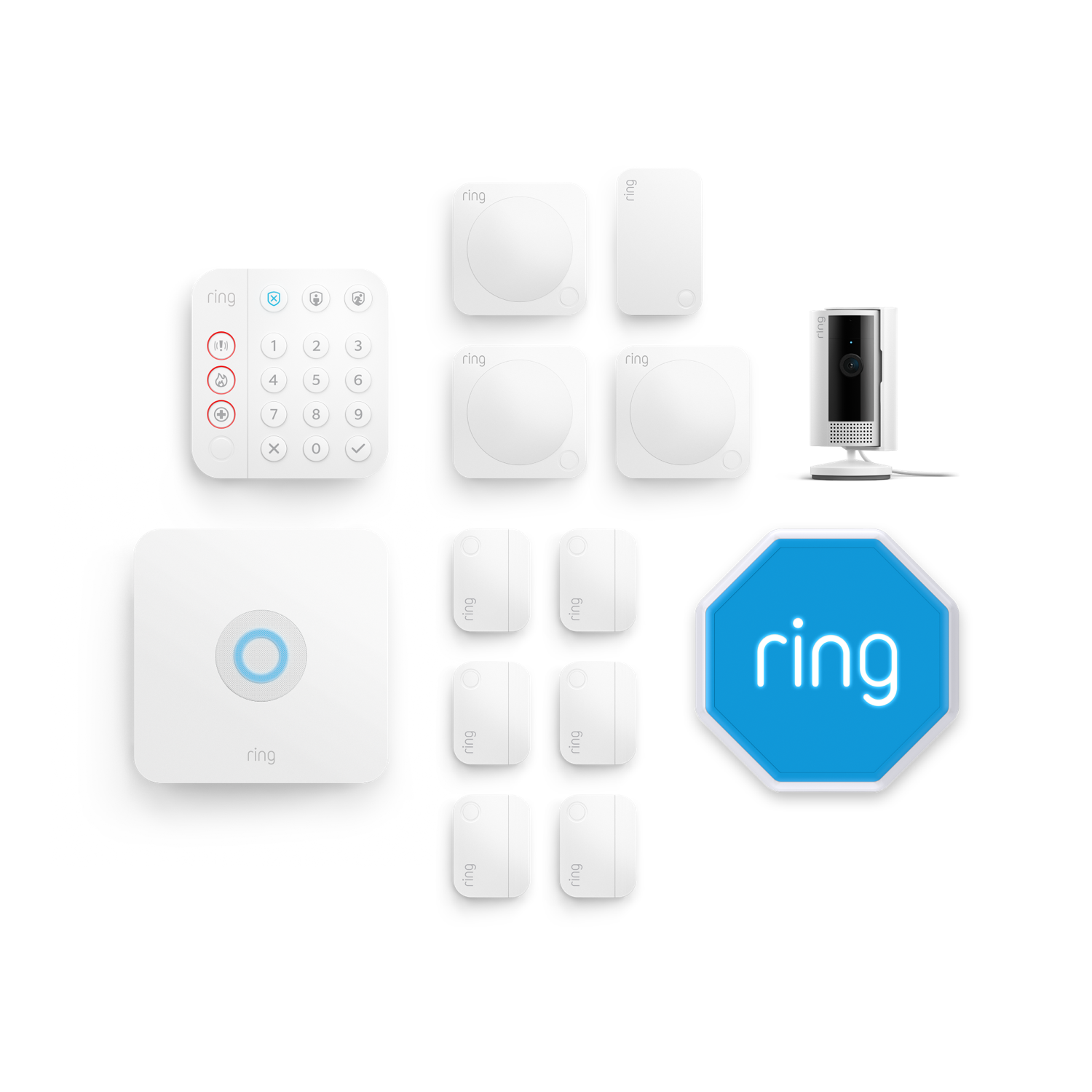 Blanc:Kit Ring Alarm + caméra intérieure 2e gén. - XL (sirène incluse)