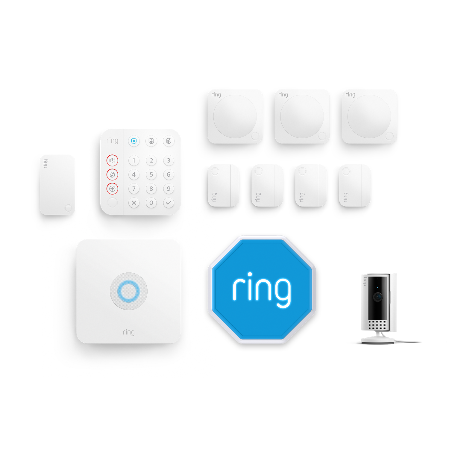 Blanc:Kit Ring Alarm + caméra intérieure 2e gén. - L (sirène incluse)