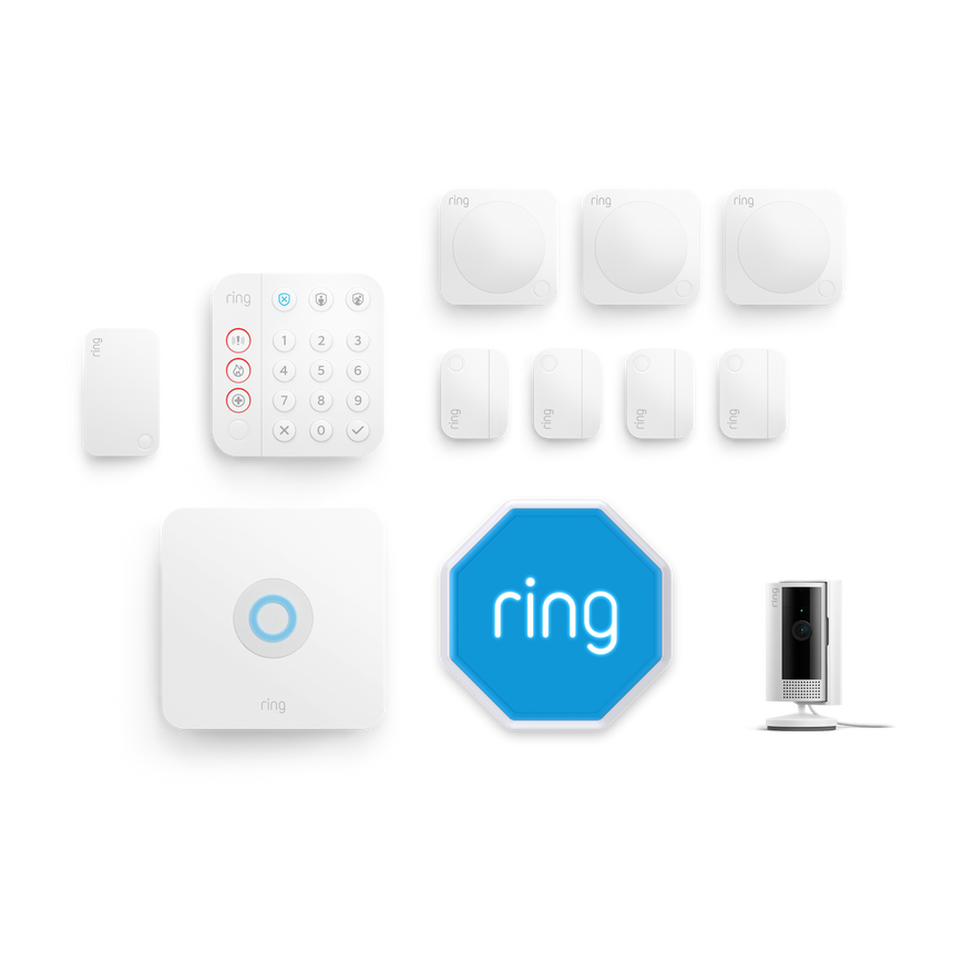 Blanc:Kit Ring Alarm + caméra intérieure 2e gén. - L (sirène incluse)