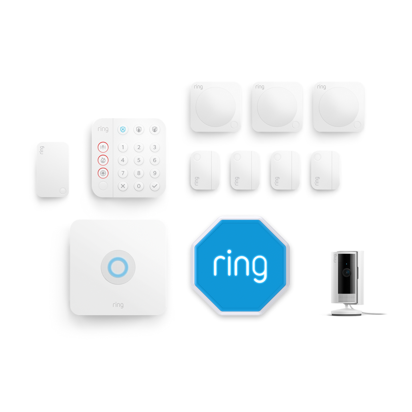 Blanc:Kit Ring Alarm + caméra intérieure 2e gén. - L (sirène incluse)