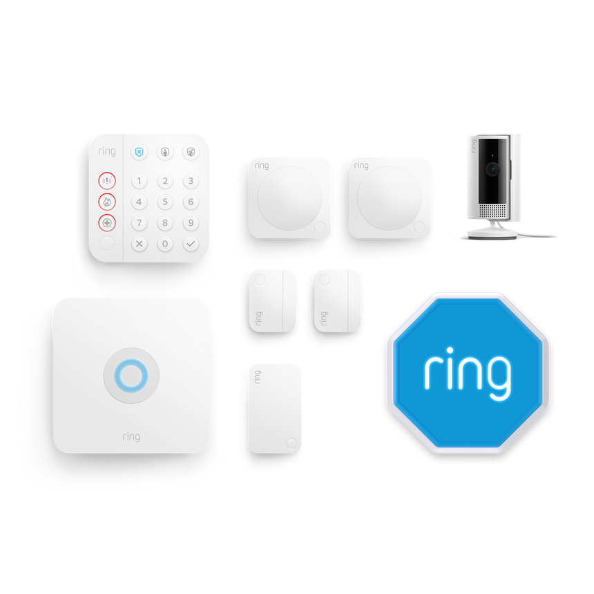 Blanc:Kit Ring Alarm + caméra intérieure 2e gén. - M (sirène incluse)