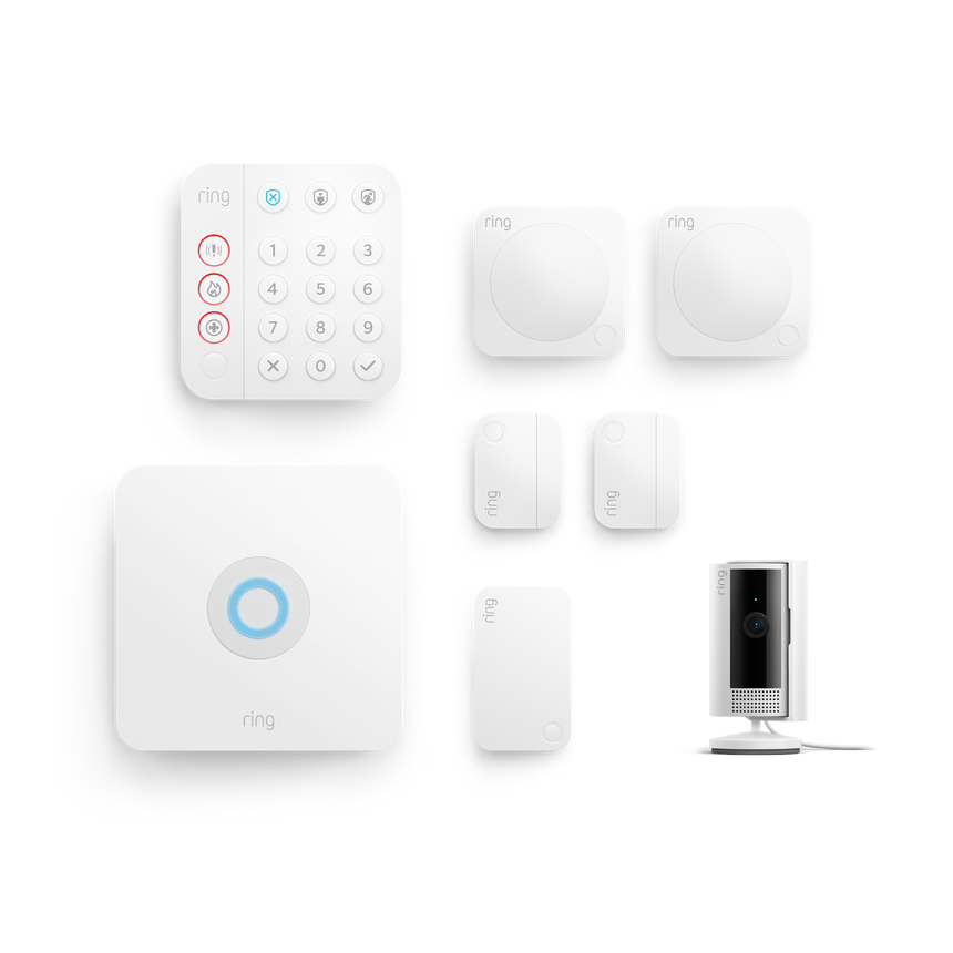 Blanc:Kit Ring Alarm + caméra intérieure 2e gén. - M