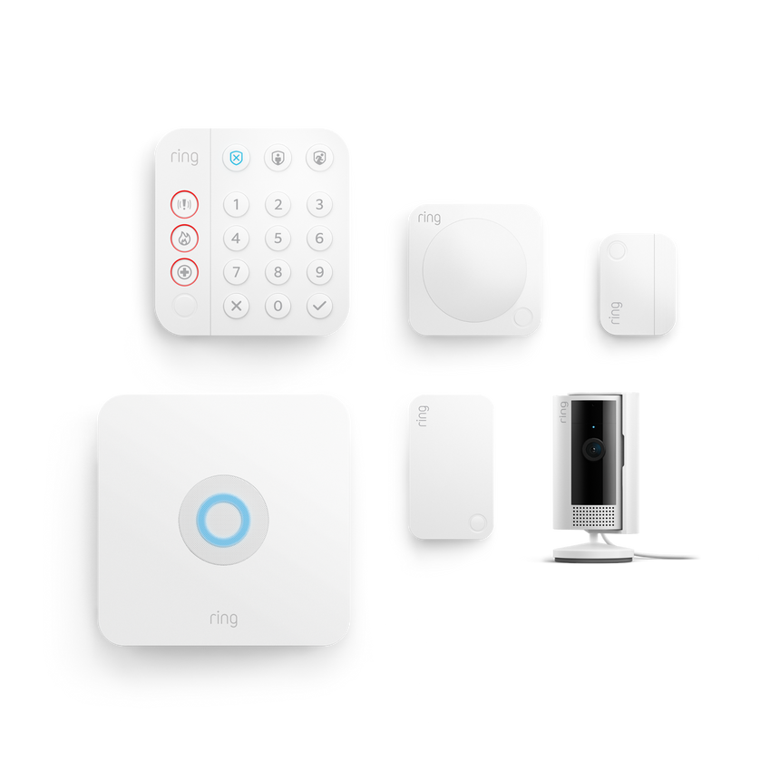 Blanc:Kit Ring Alarm + caméra intérieure 2e gén. - S