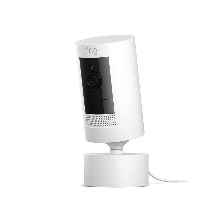 Blanc:Stick Up Cam Plug-In avec support orientable/inclinable