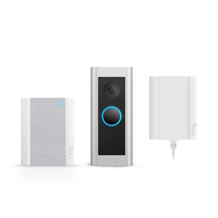 Nickel satiné:Sonnette vidéo Pro filaire avec adaptateur secteur + Chime (Anciennement Video Doorbell Pro 2 avec adaptateur secteur + Chime)
