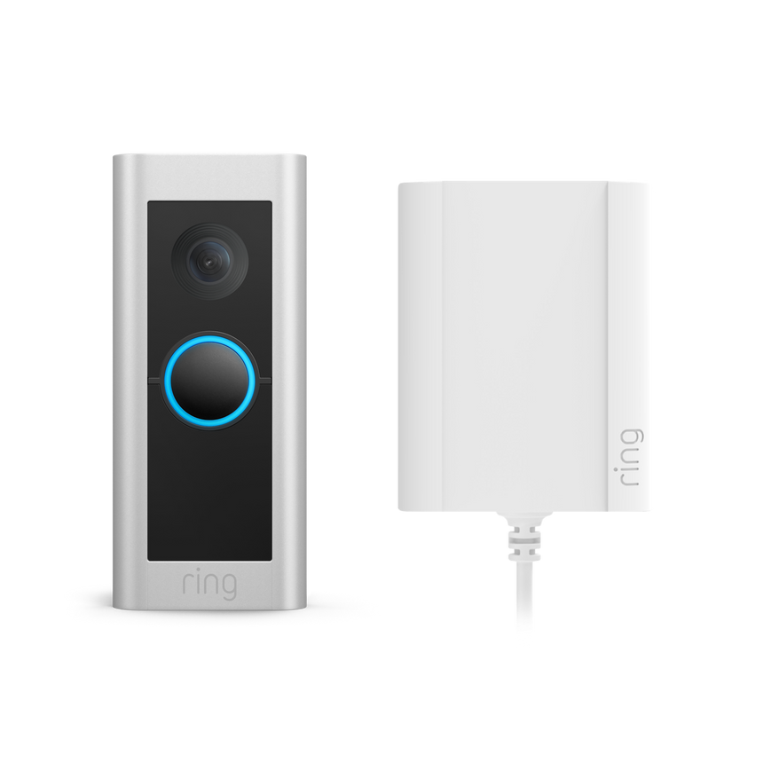 Nickel satiné:Sonnette vidéo Pro filaire avec adaptateur secteur (Anciennement Video Doorbell Pro 2 avec adaptateur secteur)