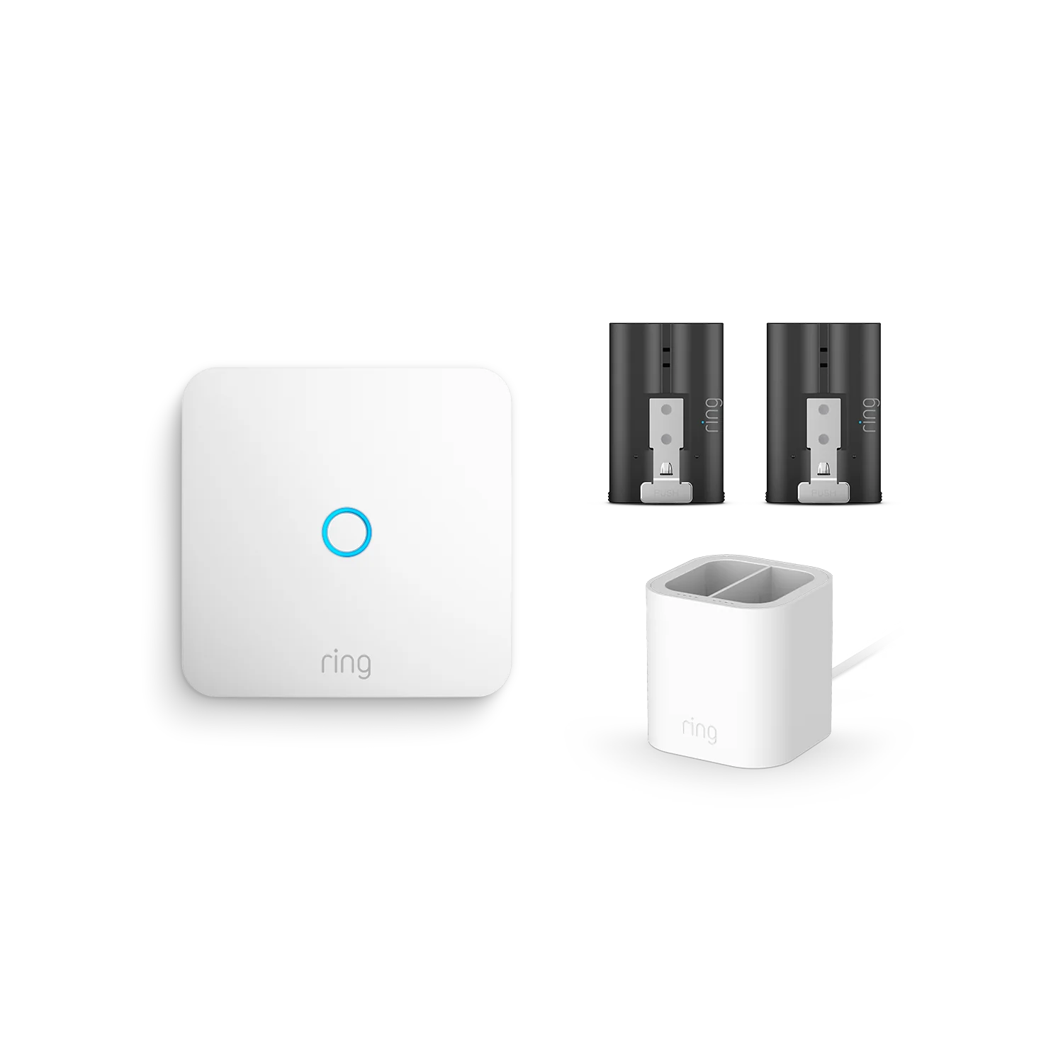 Blanc:Ring Intercom + Batterie Rechargeable + Station de chargement