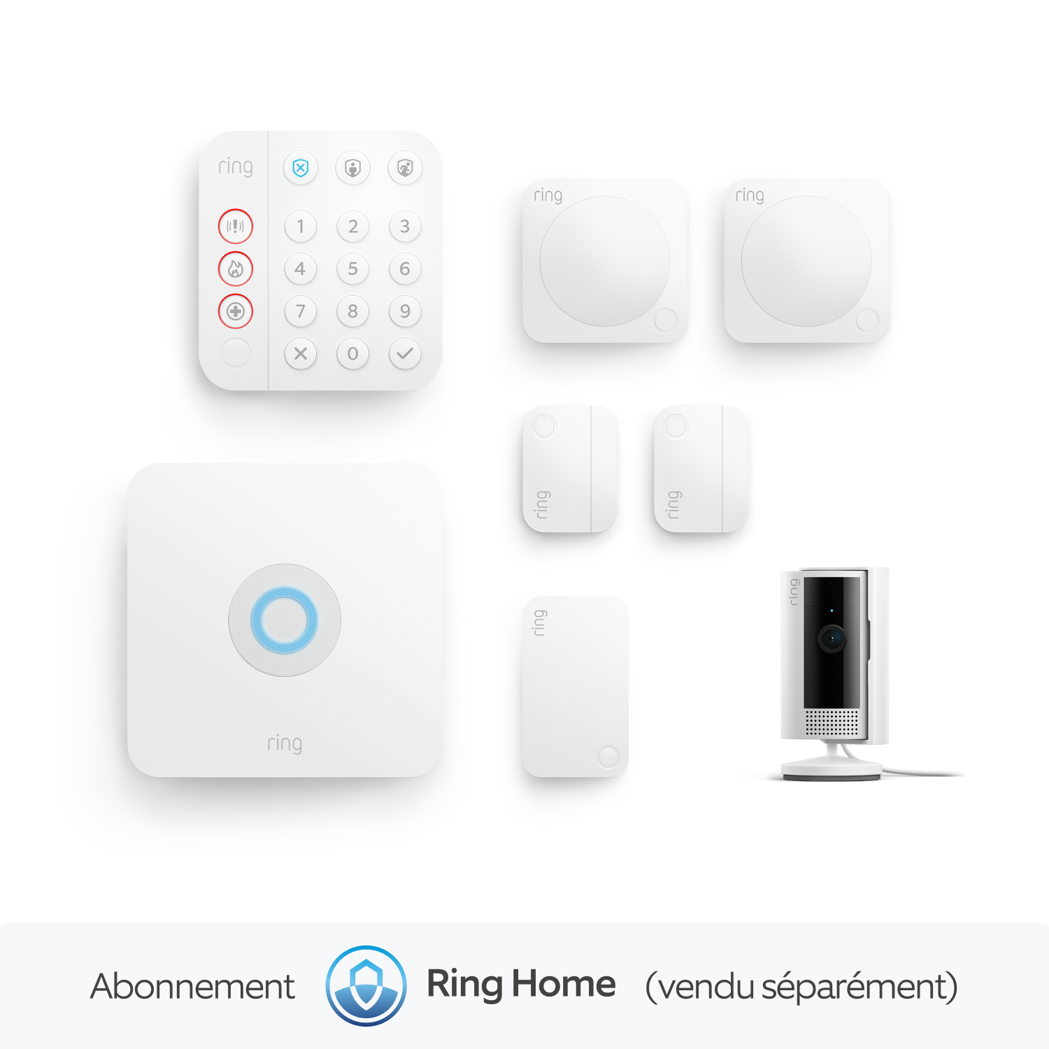 Blanc:Kit Ring Alarm M + caméra intérieure, Ring Home Standard 1 an (vendu séparément)