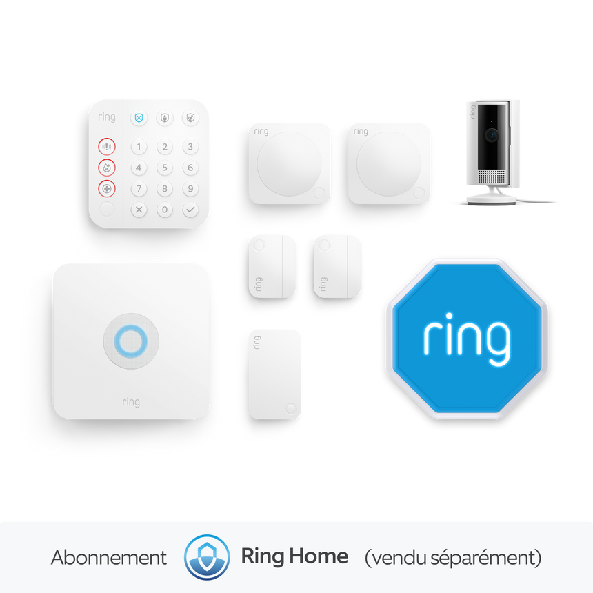 Blanc:Kit Ring Alarm M + caméra intérieure + sirène incluse, Ring Home Standard 1 an (vendu séparément)