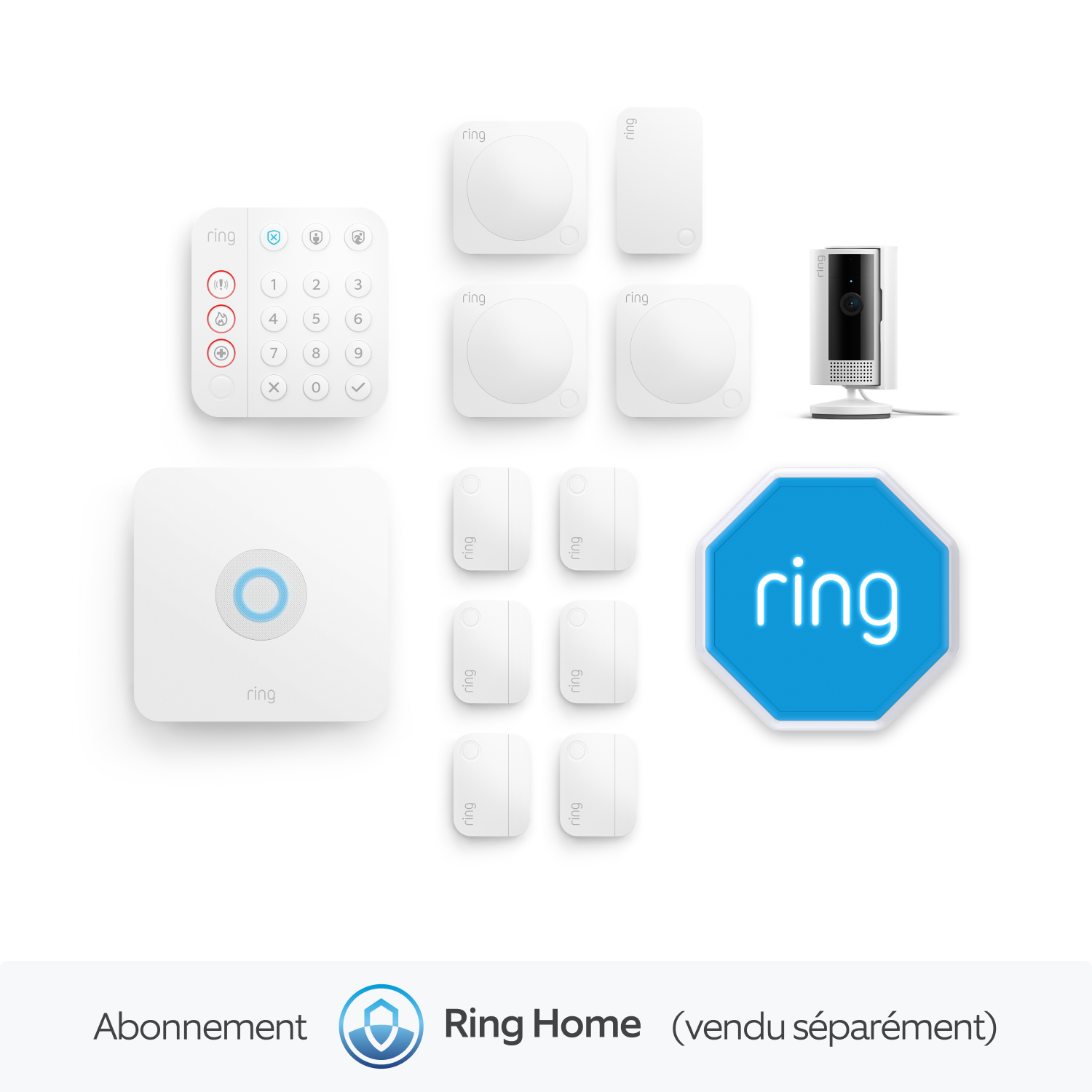 Blanc:Kit Ring Alarm XL + caméra intérieure + sirène incluse, Ring Home Standard 1 an (vendu séparément)