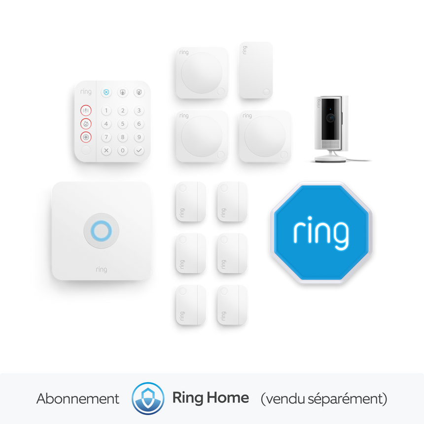 Blanc:Kit Ring Alarm XL + caméra intérieure + sirène incluse, Ring Home Standard 1 an (vendu séparément)