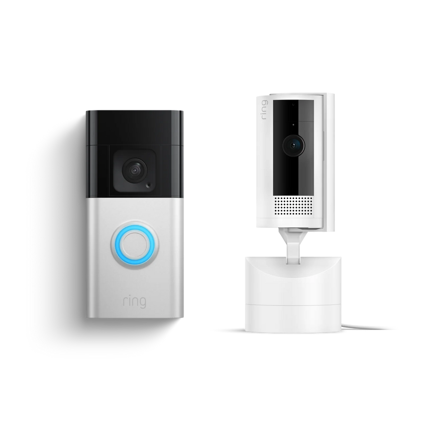 Nickel satiné:Caméra intérieure orientable + Sonnette vidéo Plus sans fil (Pan-Tilt Indoor Camera + Battery Video Doorbell Plus)
